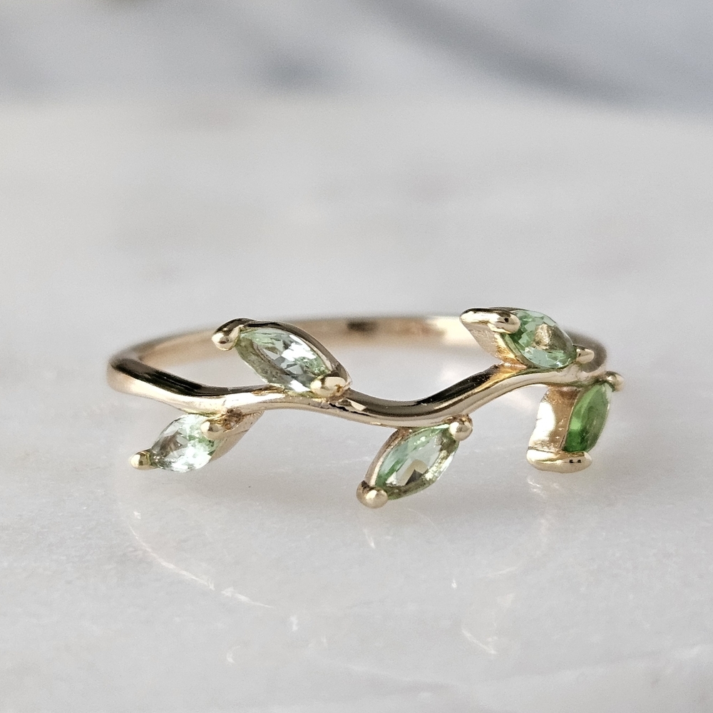 Gold Vine Ring with Green Marquise Stones
